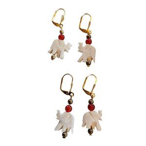 Elephant earrings handmade gold tone carnelian